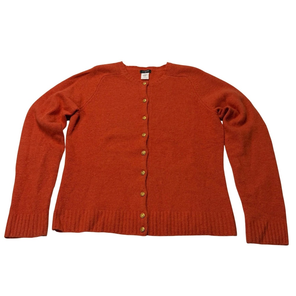 J.Crew Cardigan Sweater Womens M Orange Lambswool Angora Gold Buttons Preppy